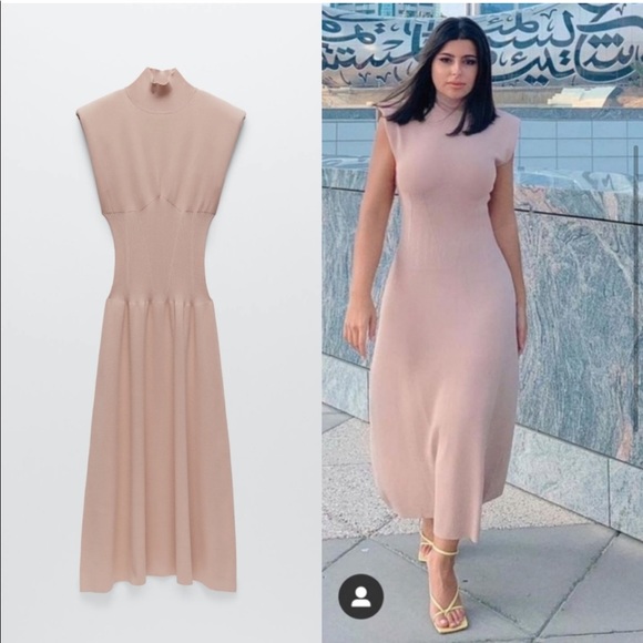 Fave Zara Nude Beige Pink Knit Dress 